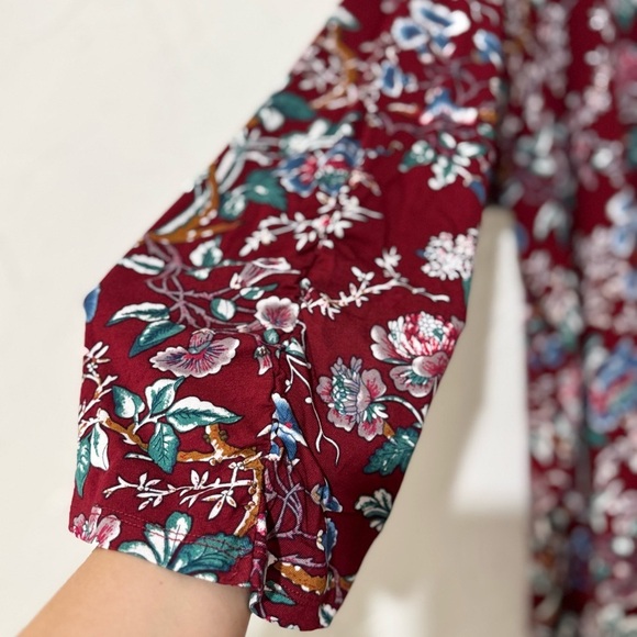 Ellos Plus Size Women's Inverted Front Pleat Maroon Red Floral Tunic Sz 3X 30-32 - Picture 11 of 11